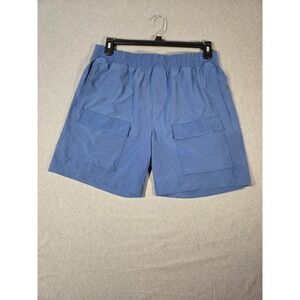Apana Mens Blue Cargo Shorts Elastic Waist Drawstring Size Large Activewear